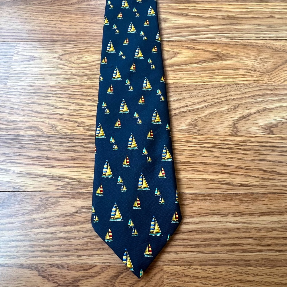 Peter Blair Silk Navy Sailboat Allover Pattern Necktie Nautical Sailing